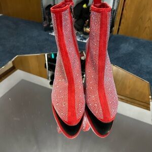 Jessica Red Rhinestone Heeled Boots